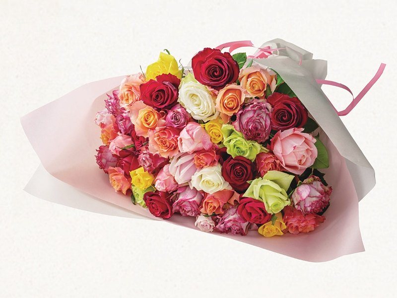 〈ホシファーム〉バラ花束ミックス44本（うましま 10,900円コース掲載）
