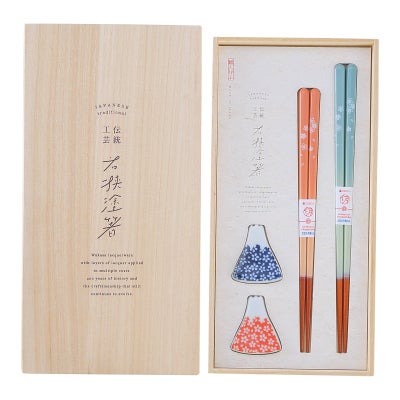 桐箱入 箸置き付夫婦箸 富士見桜
